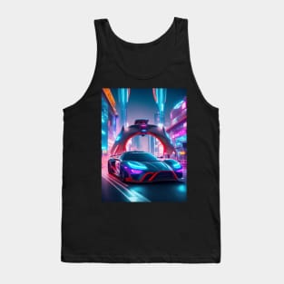 Dark Neon Sports Car in Asian Neon City Tank Top